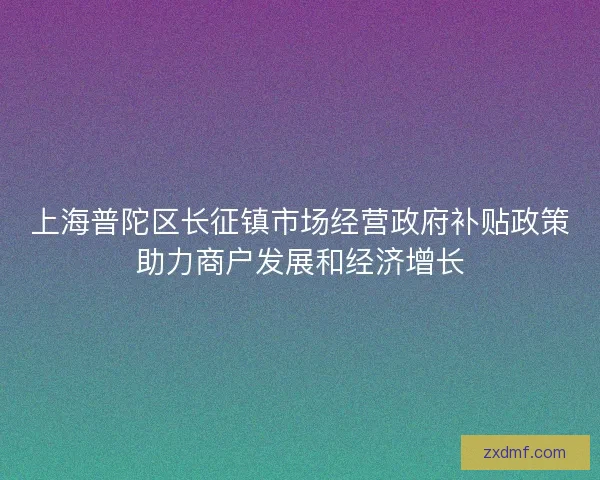 上海普陀区长征镇市场经营政府补贴政策助力商户发展和经济增长